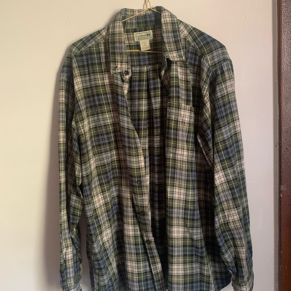 L.L. Bean Blue and Green Plaid Flannel Shirt